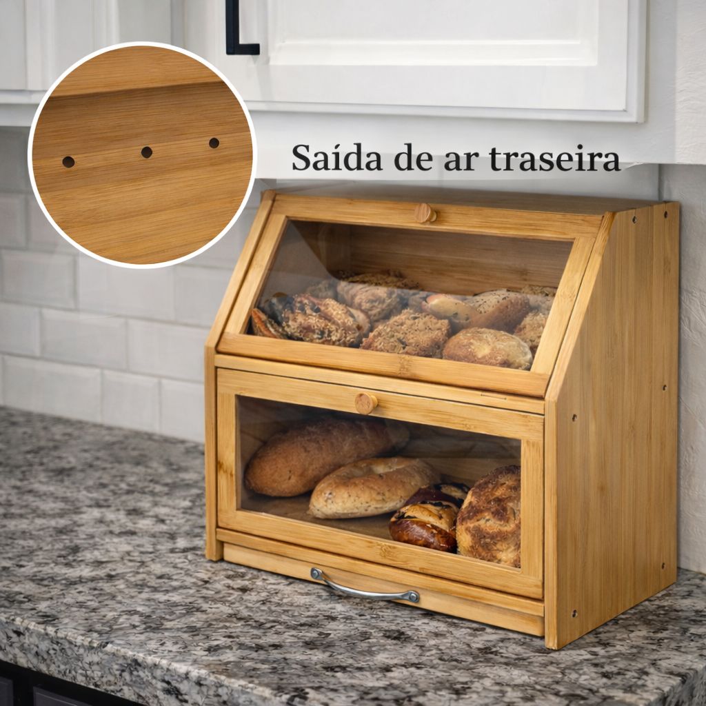 Porta-Pão Premium com Tábua de Corte Integrada